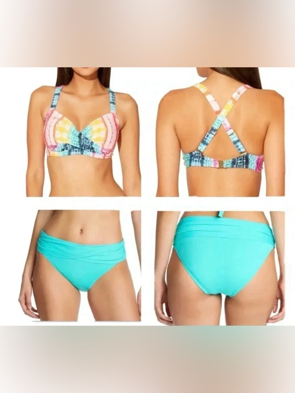 Bleu Rod Beattie Rainbow Tye Dye D-Cup Swim Top 38D and Bottom Size 12